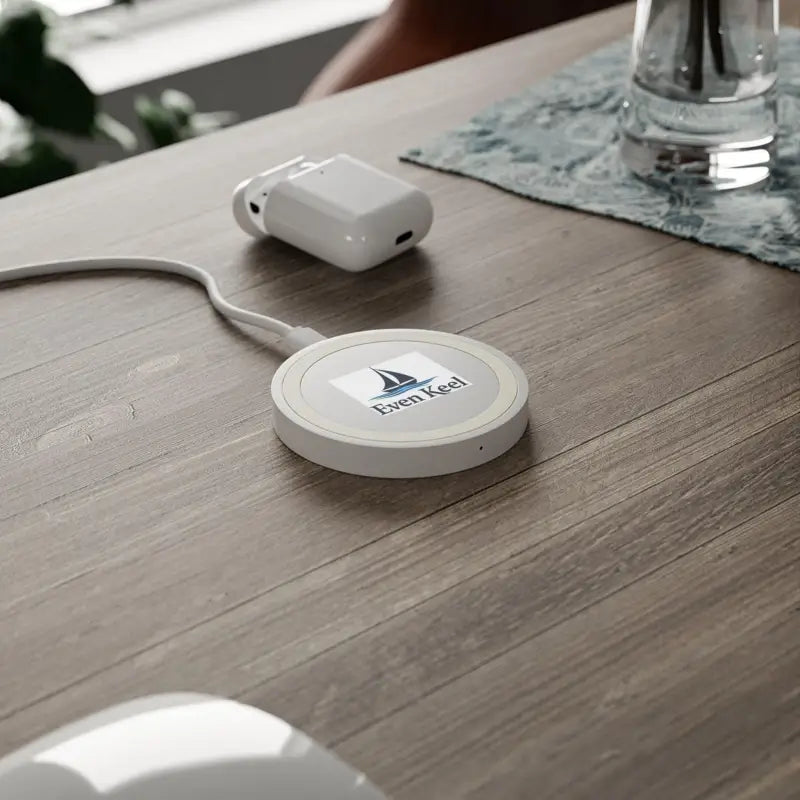 White wireless charging pad from Even Keel Signature Quake, 5W power output