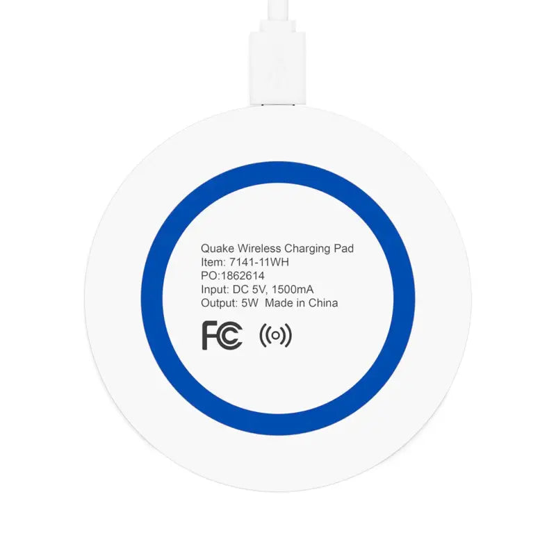 White Even Keel Signature Quake Wireless Charging Pad 5W with blue ring