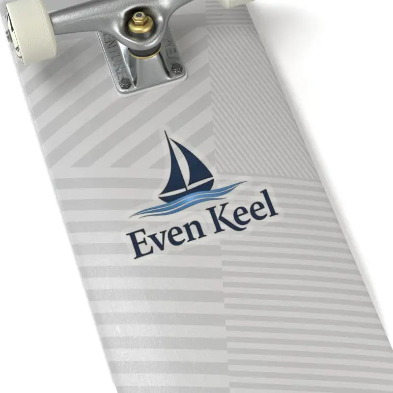 Skateboard featuring a nautical design and Even Keel Signature Sailboat Logo Sticker