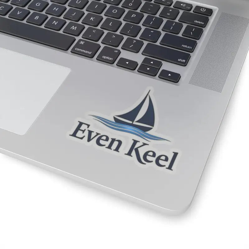 Laptop featuring Even Keel Signature Sailboat Logo Sticker for a nautical aesthetic