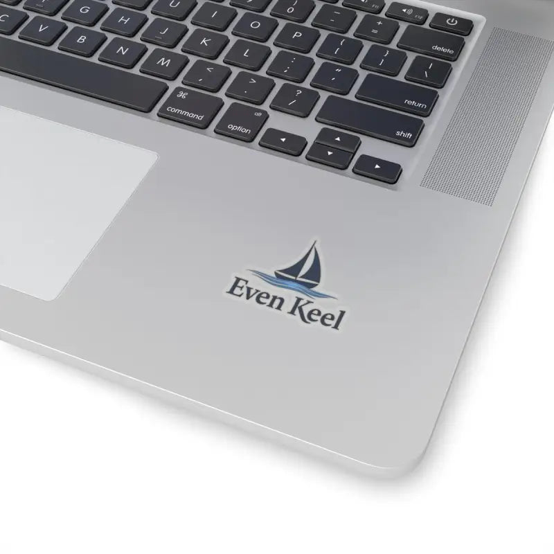 Laptop adorned with Even Keel Signature Sailboat Logo Sticker for nautical fans