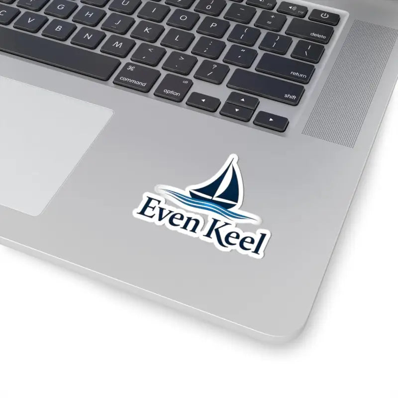 Even Keel Signature Sailboat Logo Sticker on a laptop showcasing nautical design