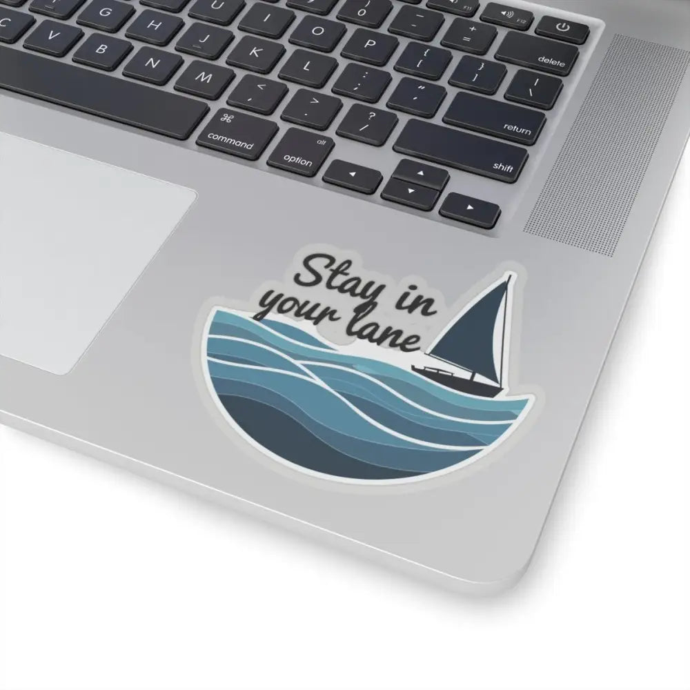 Even Keel Stay Your Lane Nautical Sailboat Sticker featuring a sailboat and wave design