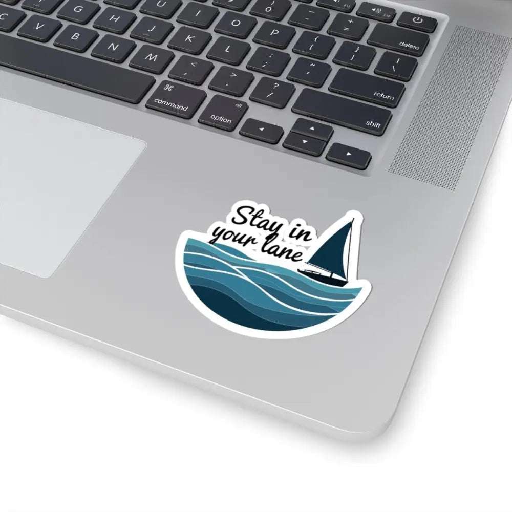 Laptop sticker featuring a sailboat on waves from Even Keel Stay Your Lane collection