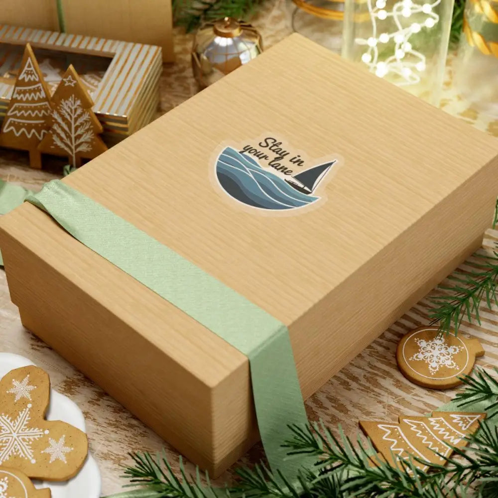 Wrapped gift box featuring Even Keel Stay Your Lane Nautical Sailboat Sticker design