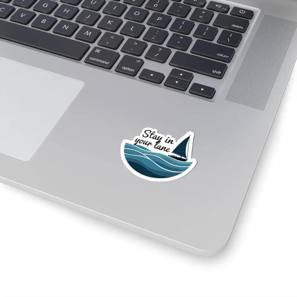 Even Keel Stay Your Lane Nautical Sailboat Sticker featuring a sailboat and ocean waves