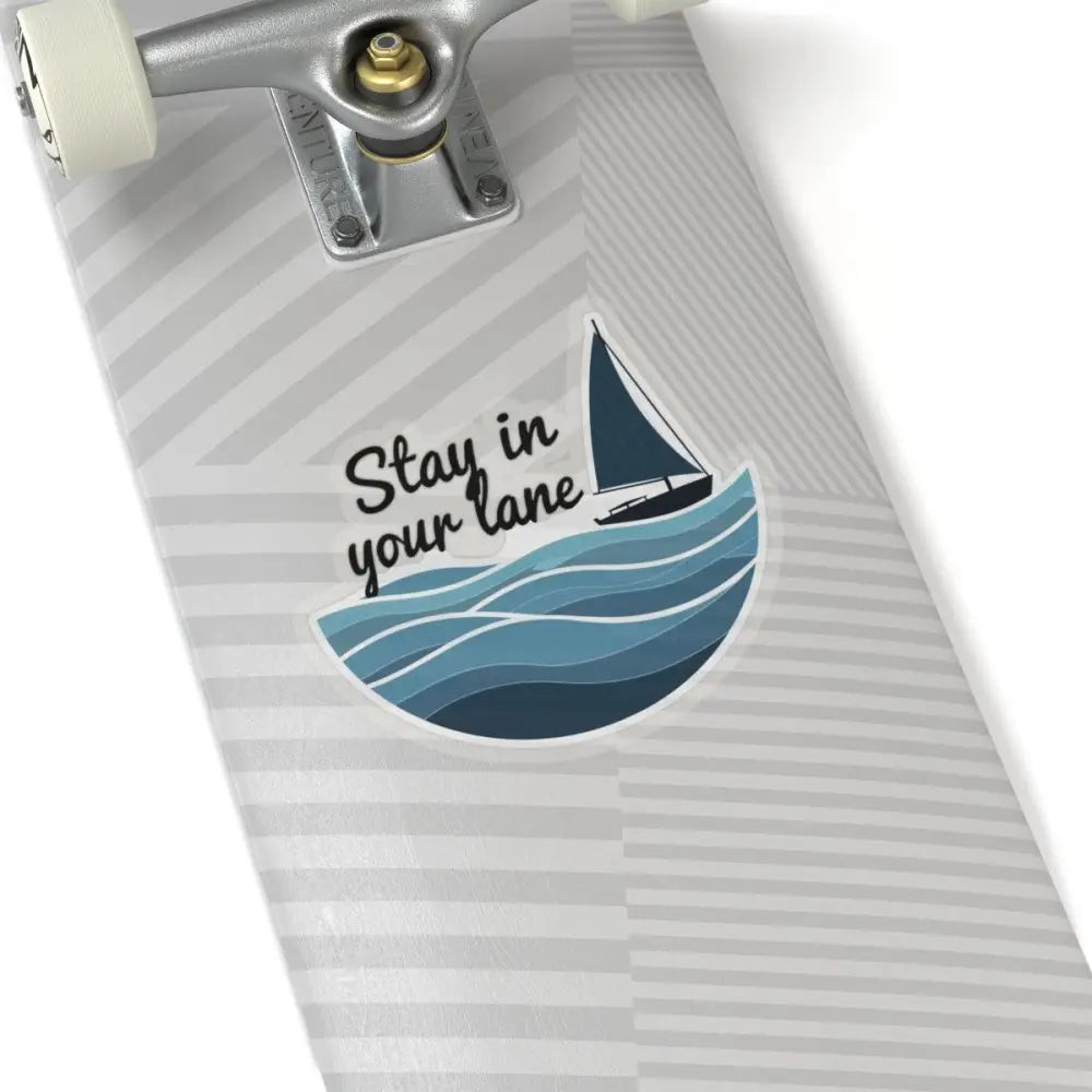 Skateboard featuring Even Keel Nautical Sailboat sticker for stylish outdoor adventures