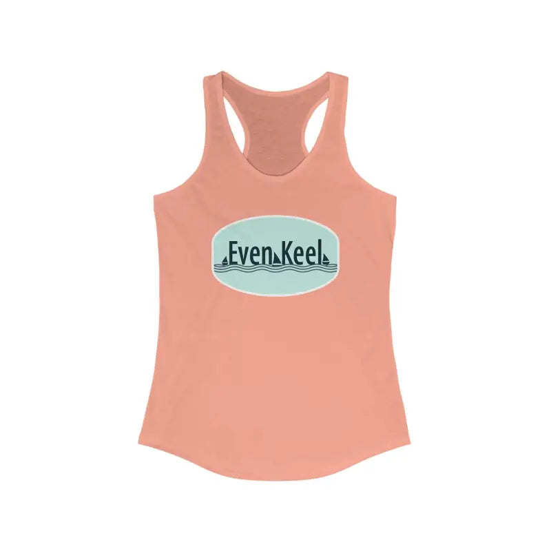 Peach-colored racerback tank top from Even Keel for active women’s lifestyle