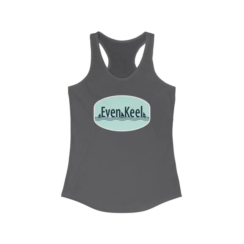 Gray racerback tank top from Even Keel for women’s active lifestyle apparel