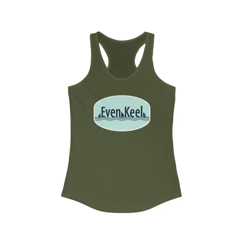 Olive green tank top from Even Keel Women’s Ideal Racerback Tank for active lifestyle