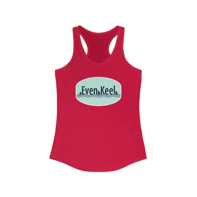 Red racerback tank top from Even Keel, ideal for women’s active lifestyle