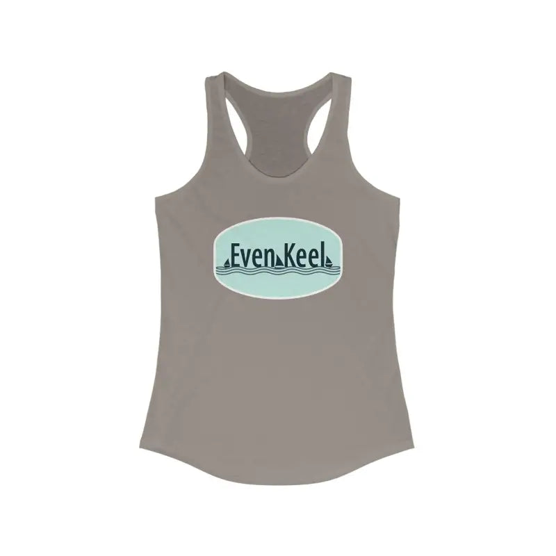Gray racerback tank top from Even Keel for women’s active lifestyle apparel
