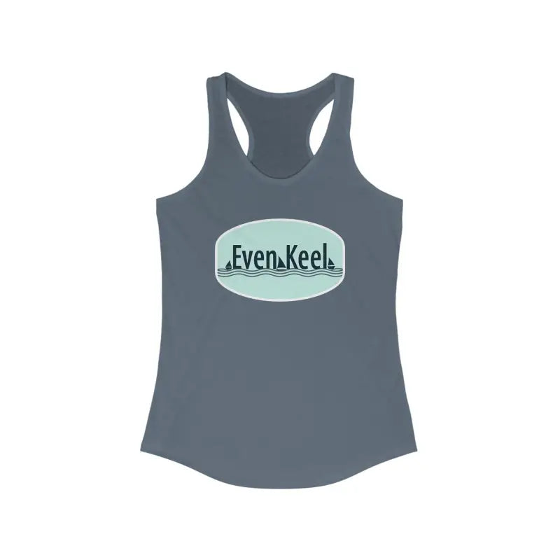 Gray racerback tank top from Even Keel for women’s active lifestyle apparel