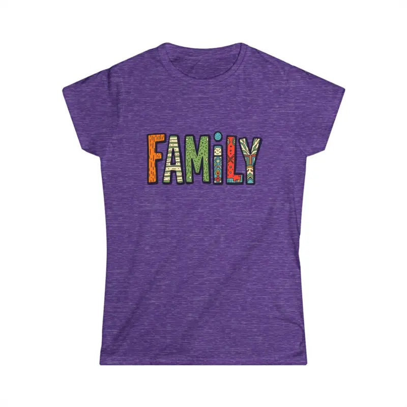 Purple t-shirt with FAMILY design from Family Tee Women’s Softstyle Collection
