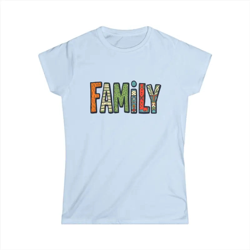 Light blue Family Tee for women, featuring a casual design in softstyle fabric