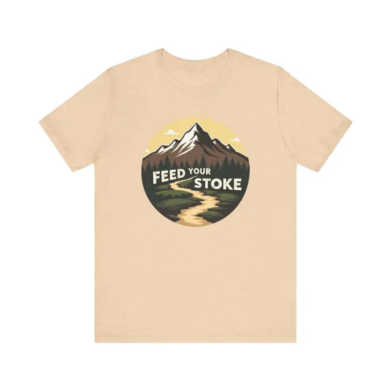 Beige Feed Your Stoke Mountain Graphic T-Shirt featuring a stylish mountain design
