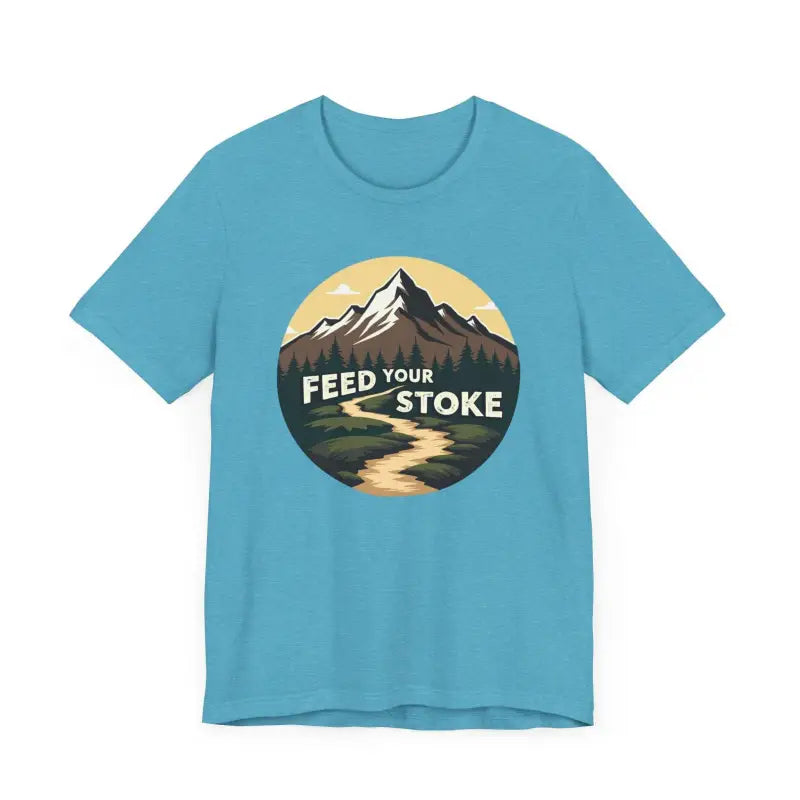 Blue Feed Your Stoke Mountain Graphic T-Shirt featuring a stylish mountain design