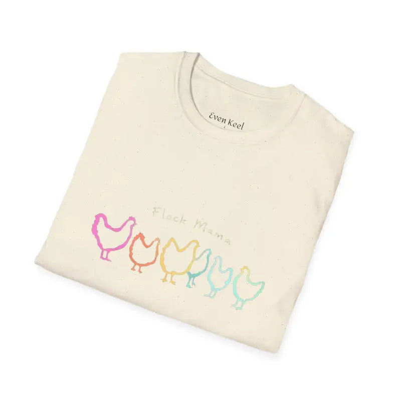 Cream-colored Flock Mama T-shirt featuring a vibrant chicken design for bird lovers