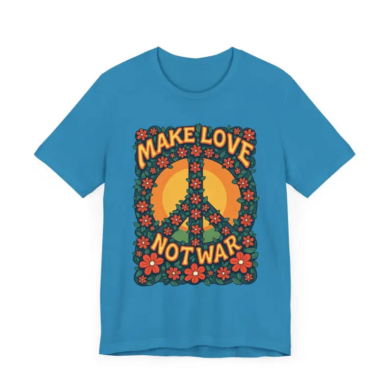 Blue Retro Peace Sign T-Shirt featuring a floral design for casual and activist wear