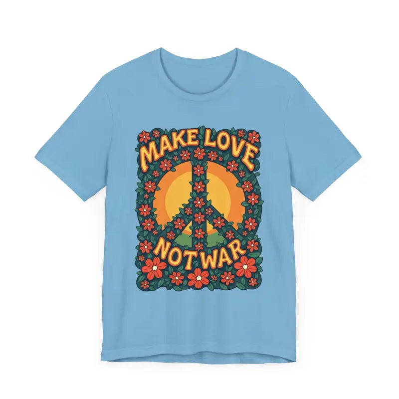 Light blue t-shirt featuring a floral peace sign for casual and activist wear