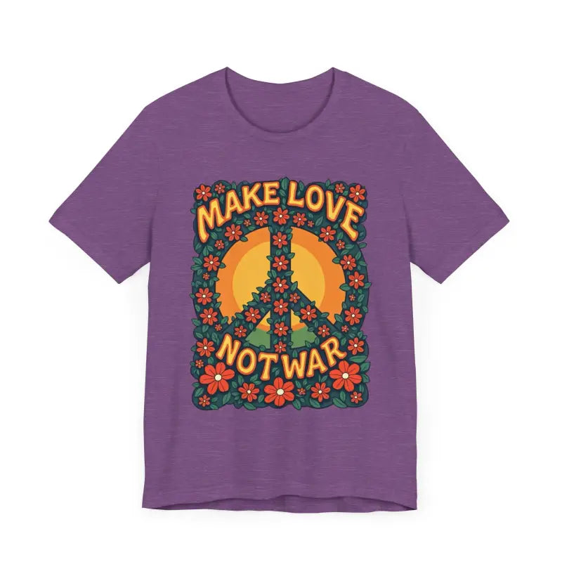Purple t-shirt featuring a floral peace sign for casual and activist wear