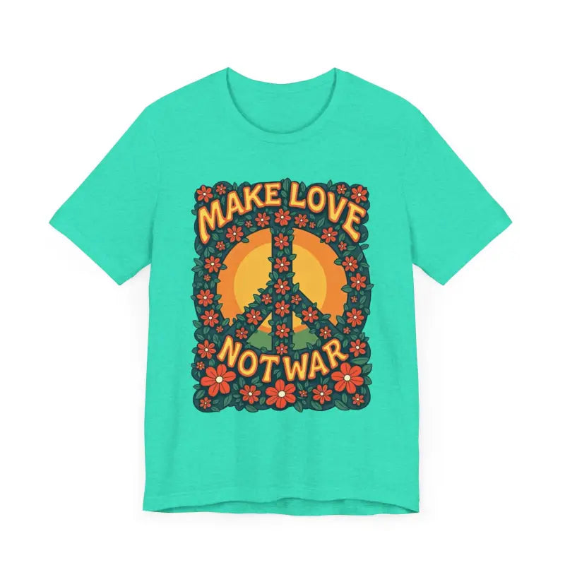 Teal Retro Peace Sign T-Shirt featuring a floral design for casual and activist wear