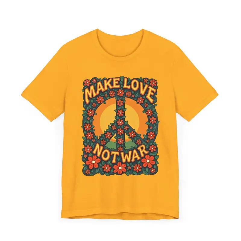 Yellow t-shirt featuring floral peace sign from Retro Peace Sign T-Shirt collection