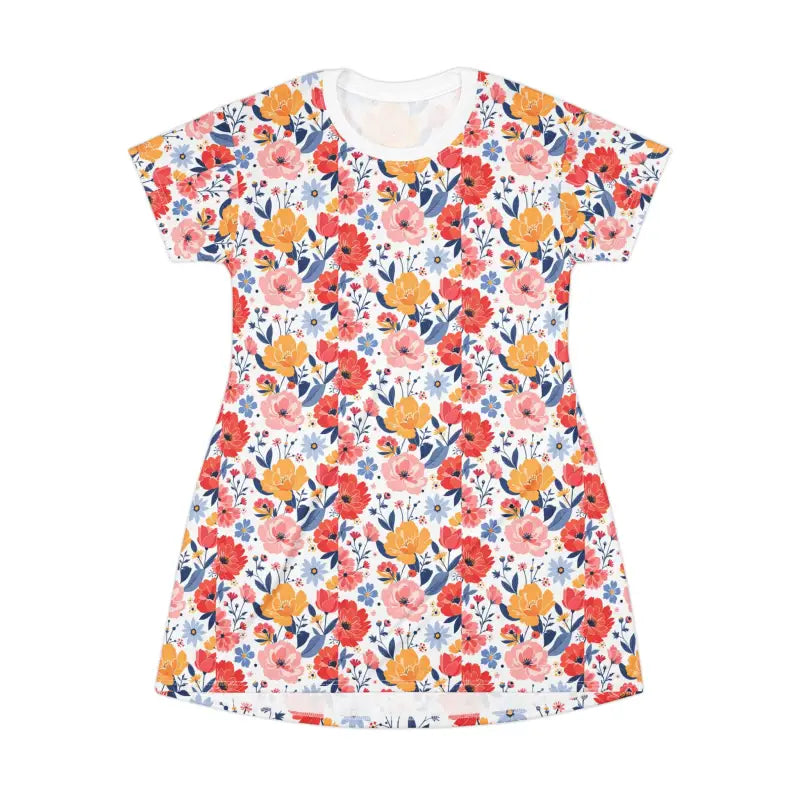 Floral-patterned short-sleeved dress showcasing effortless summer style for women