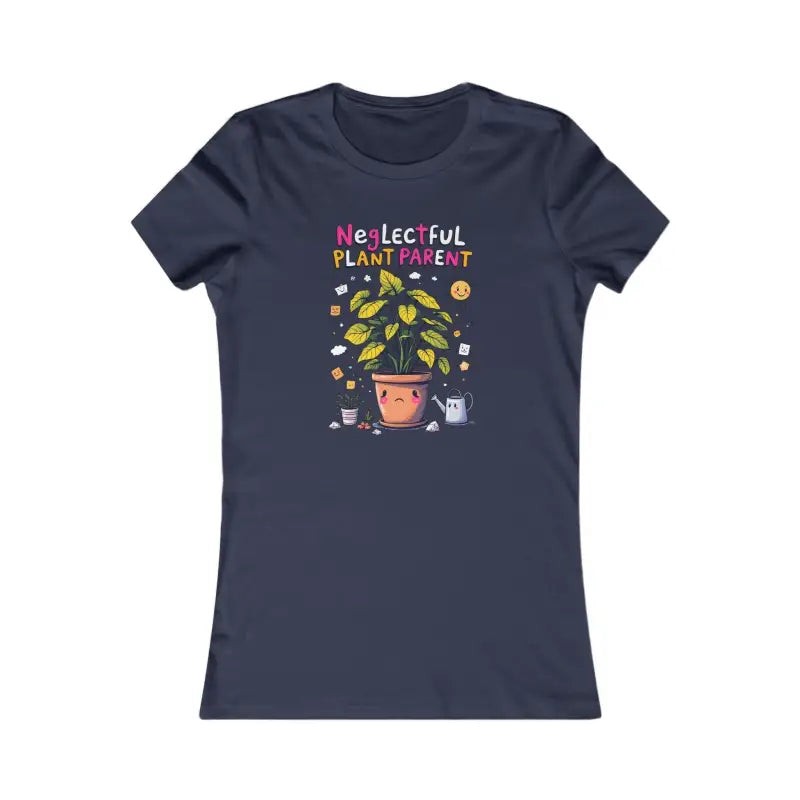 Navy blue t-shirt featuring Funny Neglectful Plant Parent design for women