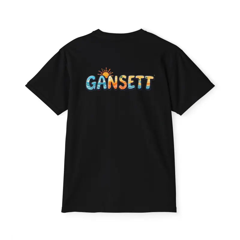 Black Gansett Beach Vibes Pocket T Shirt featuring bold Gansett text design