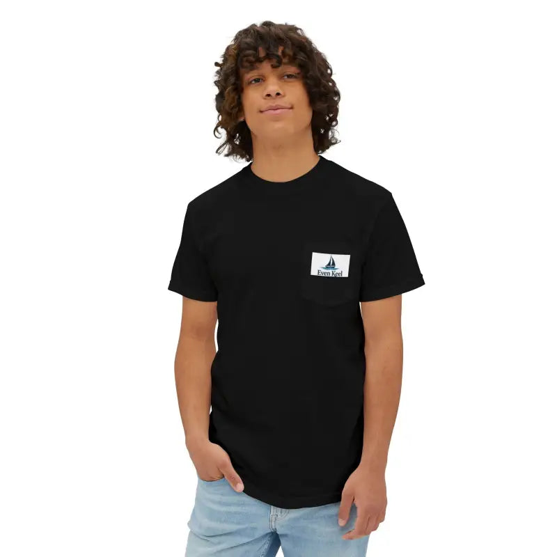 Black Gansett Beach Vibes Pocket T Shirt featuring a stylish logo design