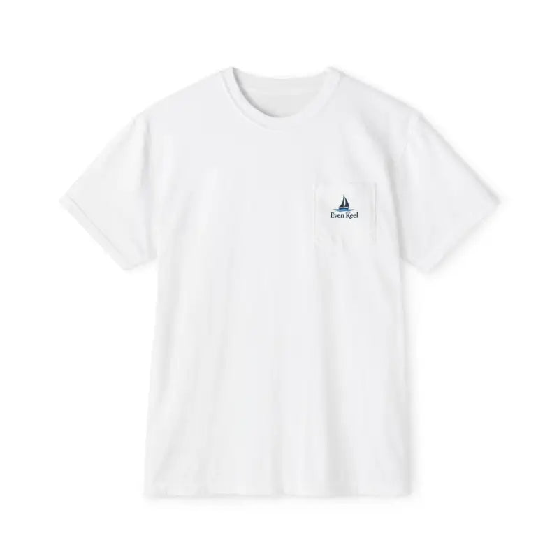 White short-sleeved Gansett Beach Vibes Pocket T Shirt for casual summer wear