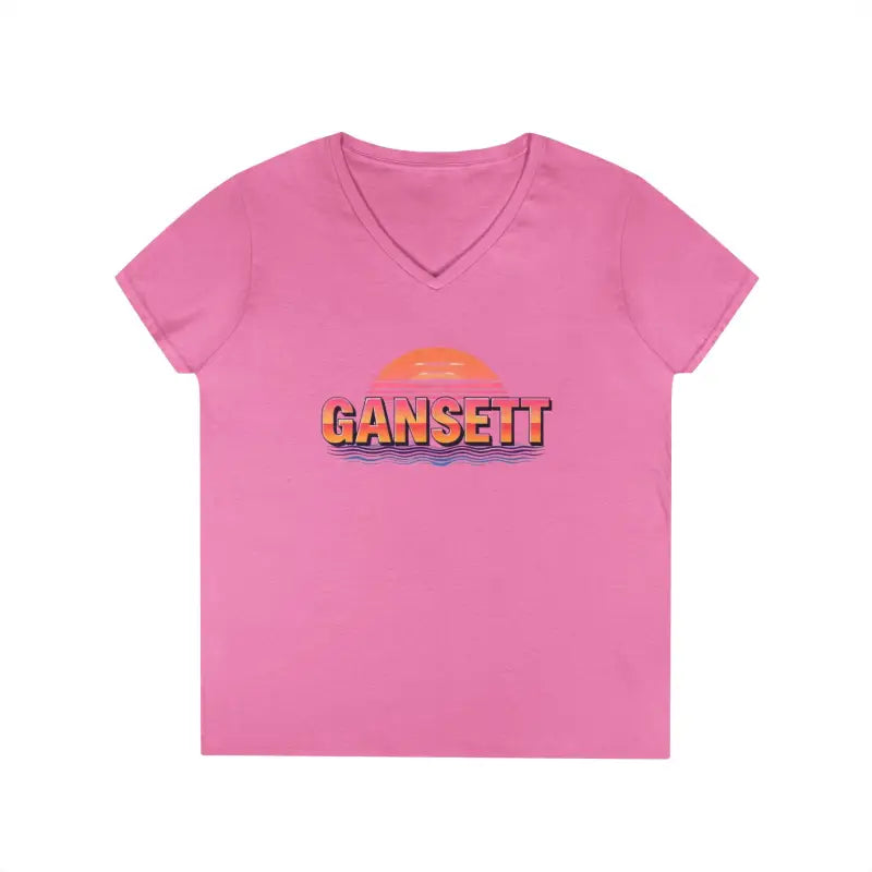 Pink V-neck t-shirt from Gansett Design Retro Sunrise collection for women