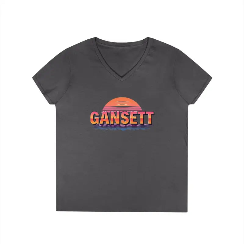 Gray v-neck t-shirt from Gansett Design Retro Sunrise collection for women