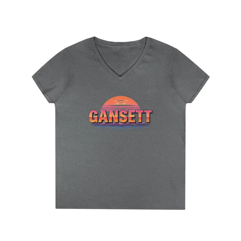 Gray v-neck t-shirt from Gansett Design Retro Sunrise collection for women