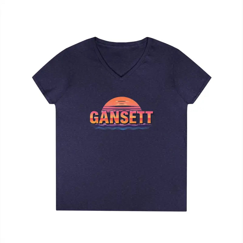 Navy blue v-neck t-shirt from Gansett Design Retro Sunrise collection for women