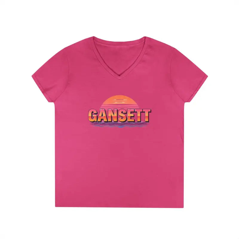 Pink v-neck t-shirt from Gansett Design Retro Sunrise collection for women