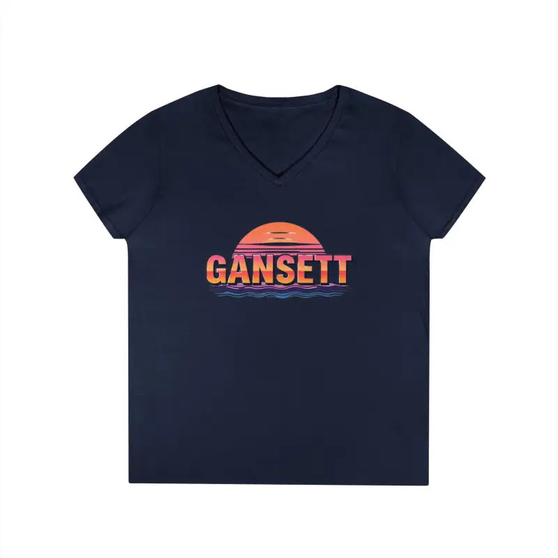 Navy blue v-neck t-shirt from Gansett Design Retro Sunrise for women