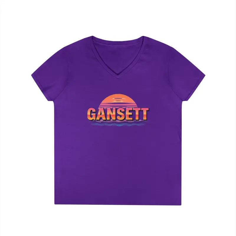 Purple v-neck t-shirt from Gansett Design Retro Sunrise collection for women