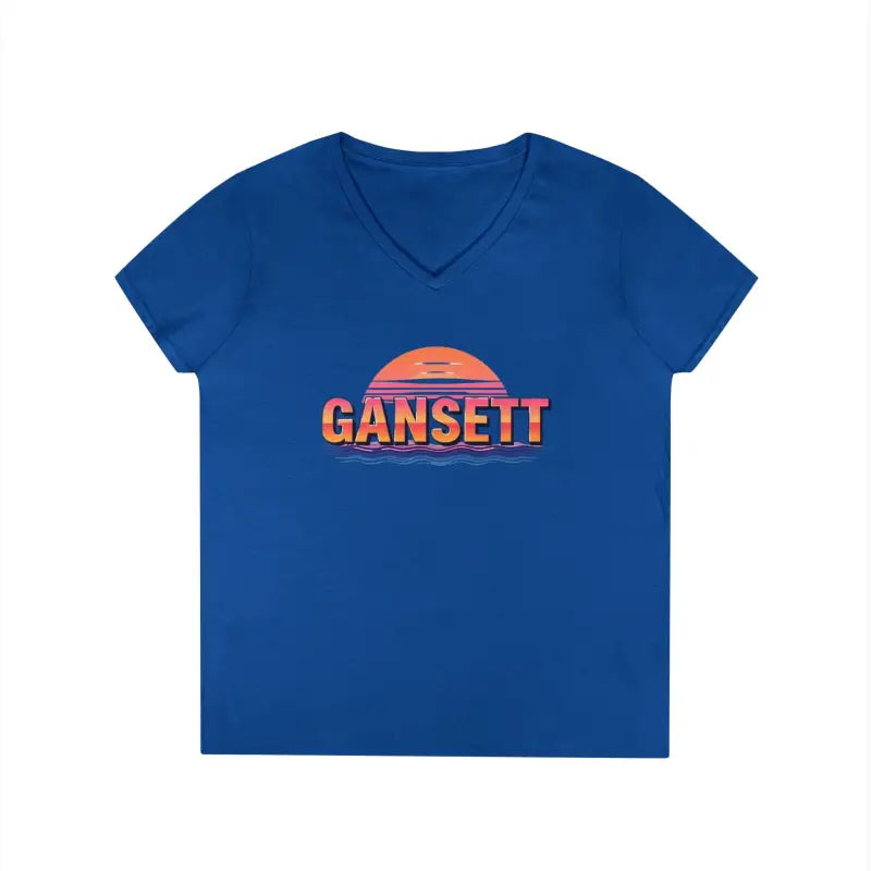 Blue V-neck T-shirt from Gansett Design Retro Sunrise collection for women