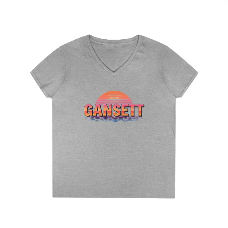Gray V-neck t-shirt from Gansett Design Retro Sunrise collection for women