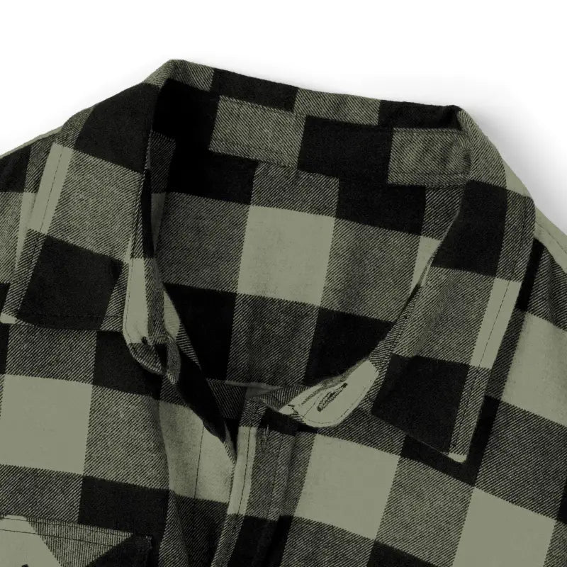 Black and olive green plaid shirt showcasing style and comfort in plaid flannel design