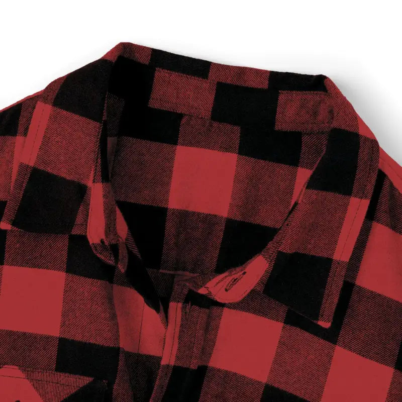 Red and black checkered flannel shirt displayed with Gray and Black Plaid Flannel Shirt
