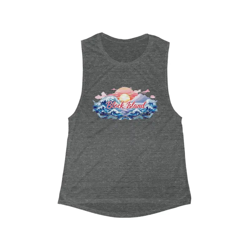 Gray Beach Vibes Tank Top featuring Block Island design and a beach-themed graphic