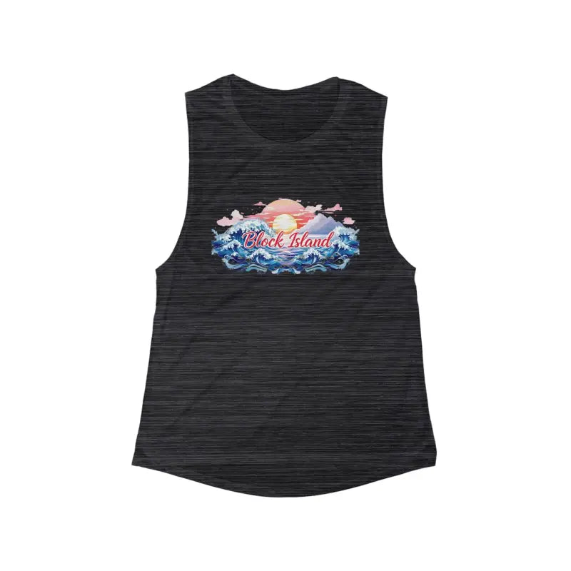 Gray Beach Vibes Tank Top featuring Block Island design and a beach scene illustration