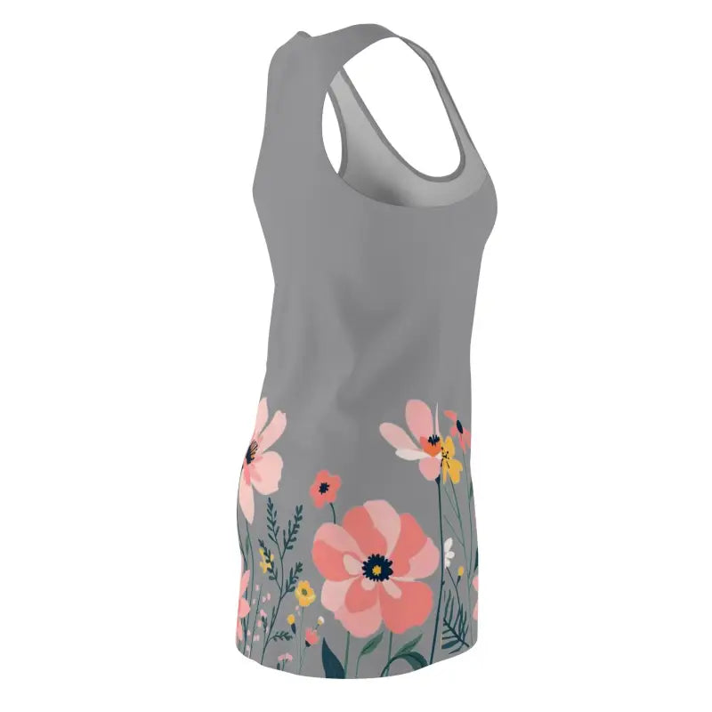 Gray floral tank dress featuring a stylish racerback design for women