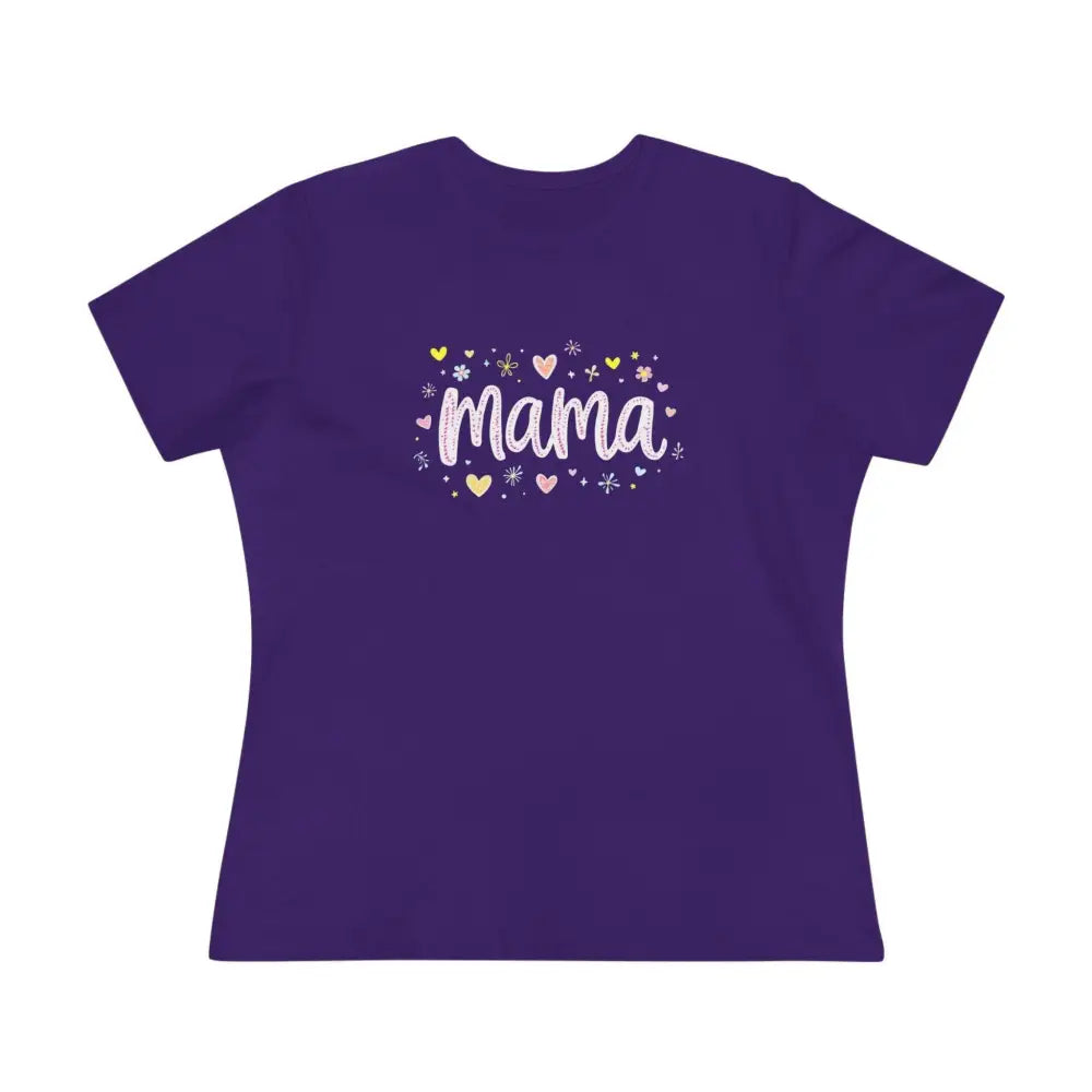 Purple t-shirt featuring mama design from Gray Mama Heart Women’s T Shirt collection