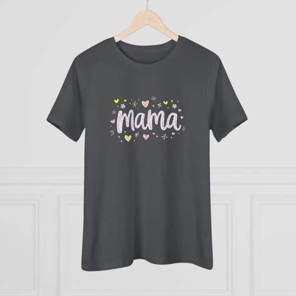 Gray Mama Heart Women’s T Shirt featuring a stylish ’mama’ design in gray fabric