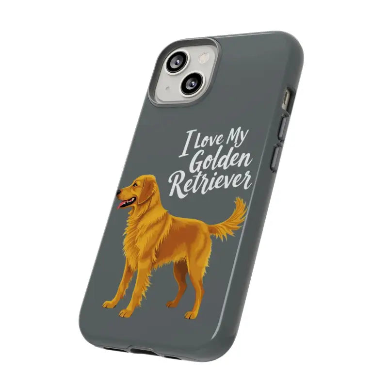 Gray Phone Case for iPhone 16 Pro showcasing a Golden Retriever design