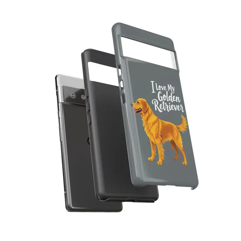 Gray Phone Case Featuring Golden Retriever Design for iPhone 16 Pro